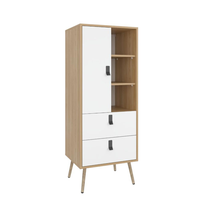 Organizador Huna, Blanco y Fresno Europeo, con dos cajones diseño moderno