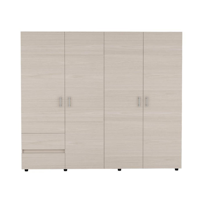 Closet Light 230, Niebla y Blanco Duqueza, con dos cajones y cuatro puertas