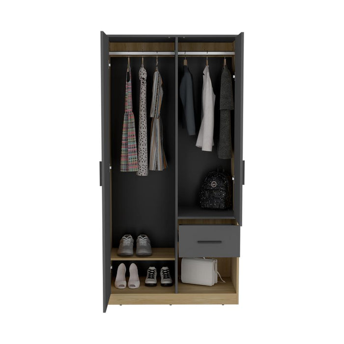 Closet Giroa, Plata Oscuro y Fresno Europeo, con dos puertas abatibles