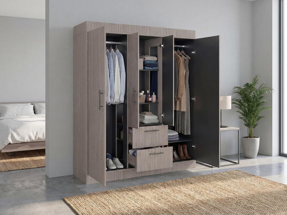 Closet aura, positano y wengué, con 4 puertas y 2 cajones