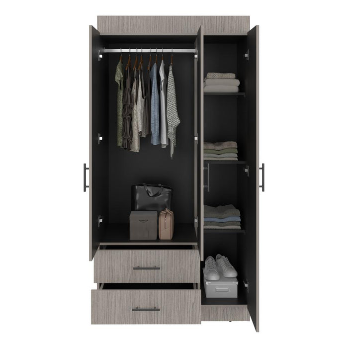 Closet houston, positano y wengue, con cuatro puertas batientes y dos cajones con amplio espacio de almacenamiento