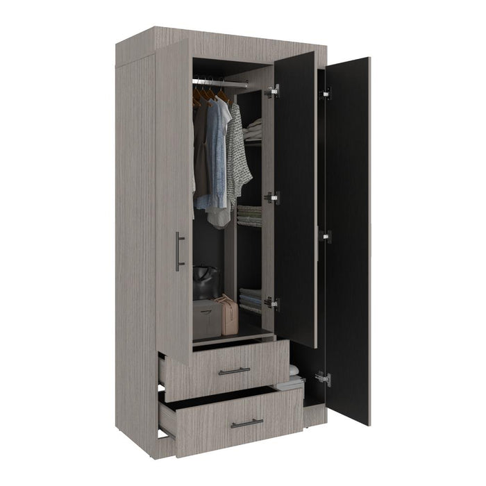 Closet houston, positano y wengue, con cuatro puertas batientes y dos cajones con amplio espacio de almacenamiento