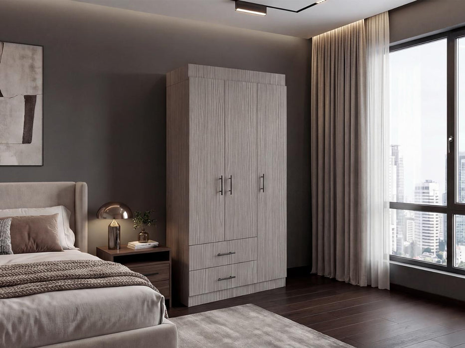 Closet houston, positano y wengue, con cuatro puertas batientes y dos cajones con amplio espacio de almacenamiento