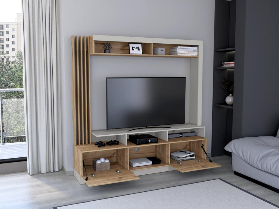 Mesa Para Tv Bromley, Toquilla y Café Claro, con Espacio Para Televisor de Hasta 70 Pulgadas