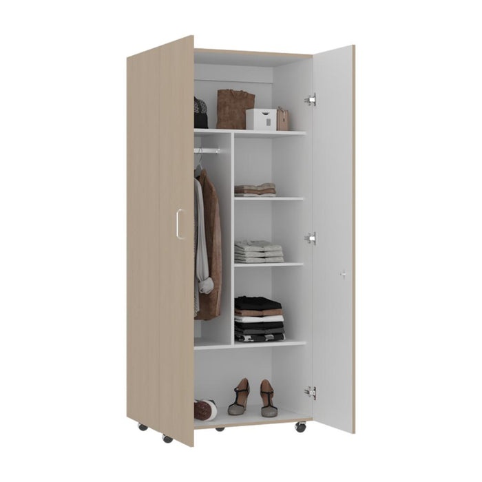 Closet Iker, Cartagena y Blanco, con Maletero y Rodachinas Para Su Fácil Desplazamiento