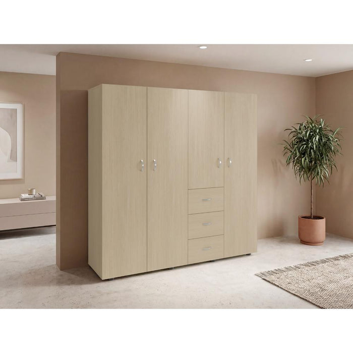 Closet Poche, Cartagena y Blanco, con Tres Cajones Multiusos y Cuatro Puertas Batientes