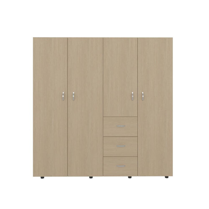 Closet Poche, Cartagena y Blanco, con Tres Cajones Multiusos y Cuatro Puertas Batientes