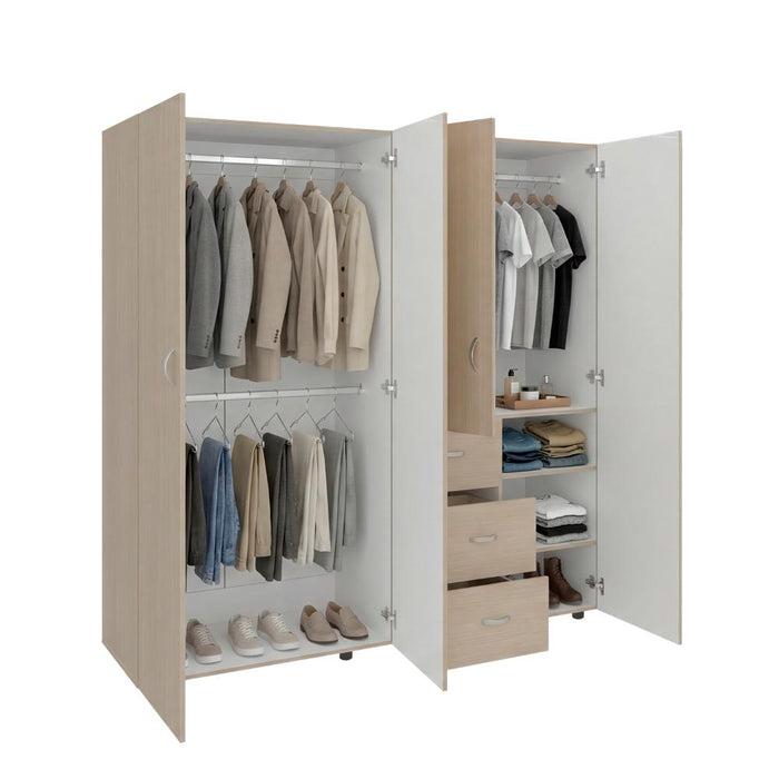 Closet Poche, Cartagena y Blanco, con Tres Cajones Multiusos y Cuatro Puertas Batientes