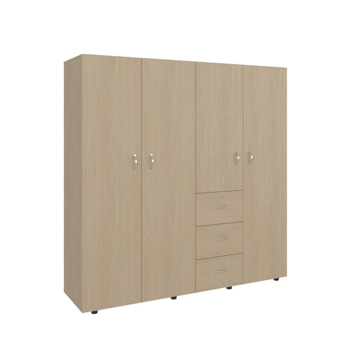 Closet Poche, Cartagena y Blanco, con Tres Cajones Multiusos y Cuatro Puertas Batientes