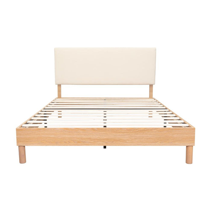 Cama Doble Sonia, Beige, con respaldo tapizado