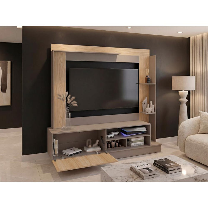 Mesa Para Tv Doha, Cocoa y Fresno Europeo, Con Variedad de Entrepaños
