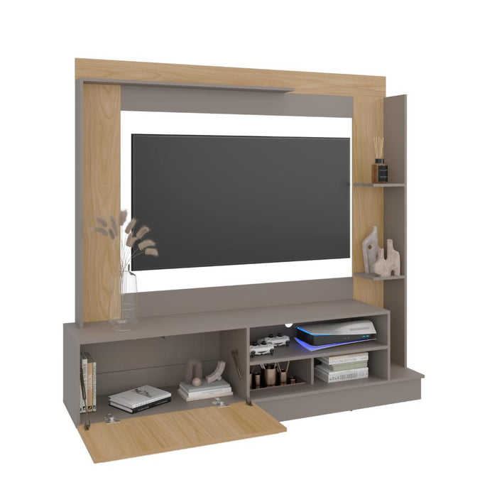 Mesa Para Tv Doha, Cocoa y Fresno Europeo, Con Variedad de Entrepaños