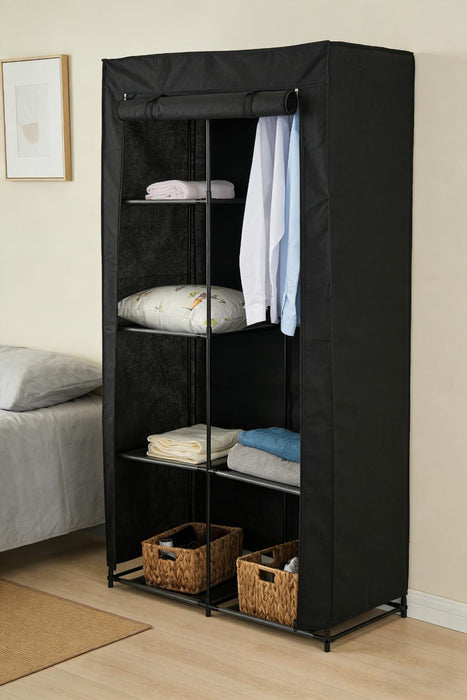 Clóset Organizador Ena, Negro, en Tela con Variedad de Entrepaños