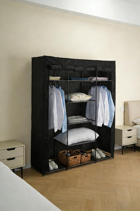 Clóset Organizador Erba, Negro, en Tela con Variedad de Entrepaños Centrales