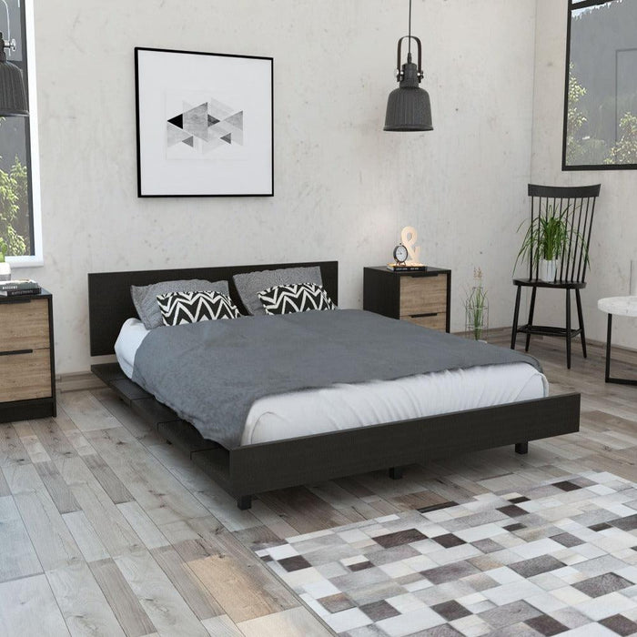 Cama Doble Wesley, Wengue y Miel, Incluye Tendido de Tablas