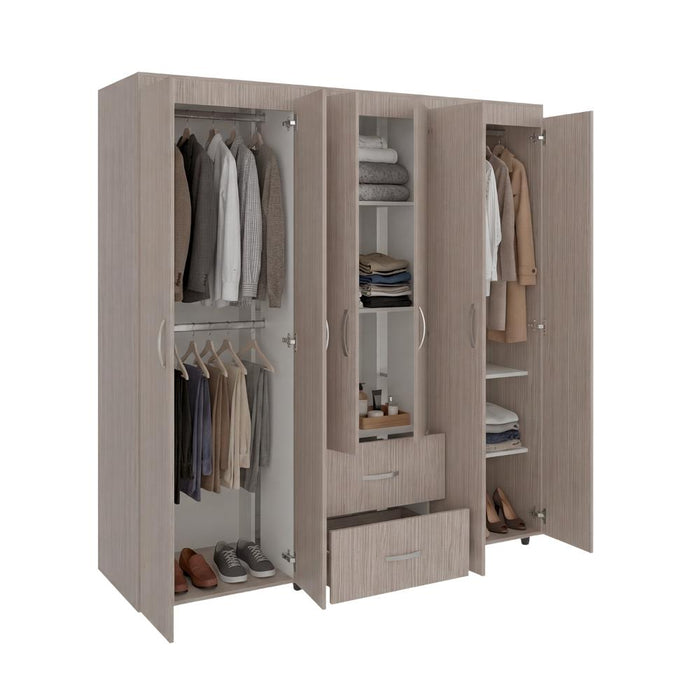 Closet Bariloche Bombay, Positano y Blanco Vainilla, Variedad de Entrepaños y Seis Puertas Abatibles