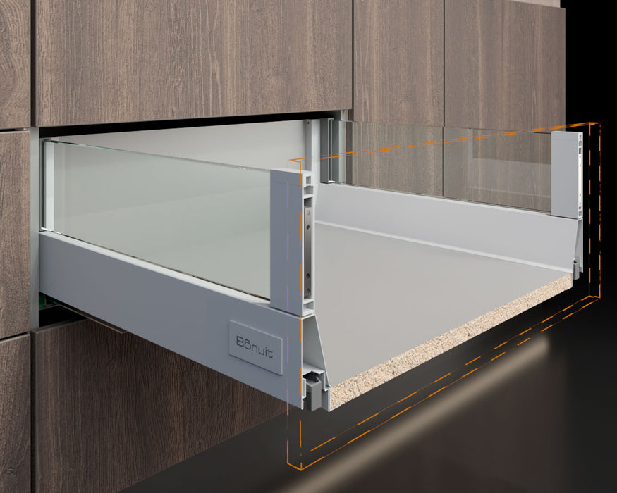 Cajón costado metálico Bonuit max alto con vidrio