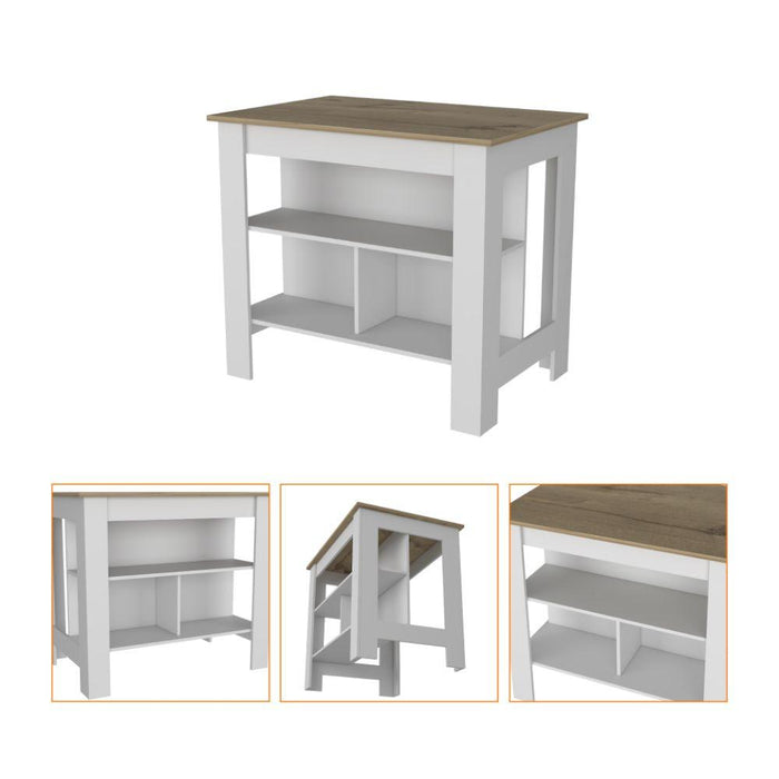 Barra de Cocina Cala, Café Claro y Blanco, con Amplia Supeicie En La Mesa    ZF