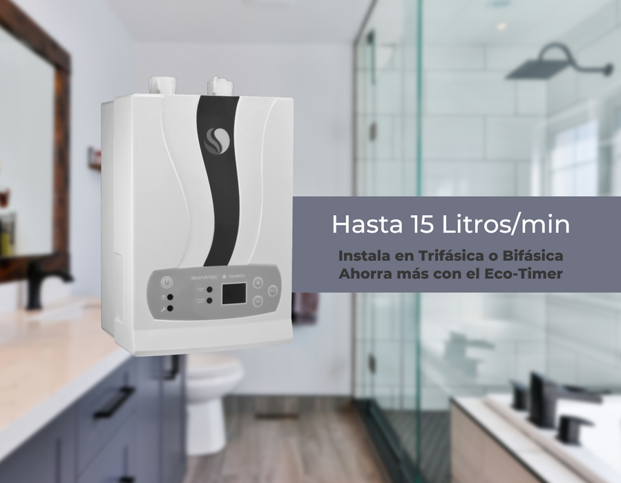 Calentador eléctrico instantáneo de agua, hasta 15 litros, bifásico/trifásico marca Smartec