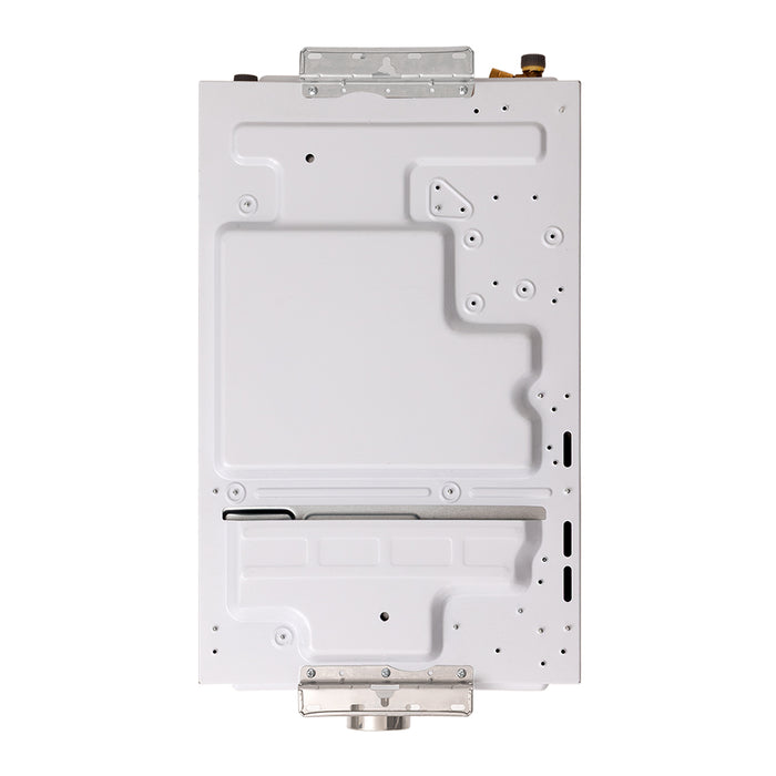 Calentador de paso tiro forzado 15 litros modulante a gas natural blanco marca Haceb.