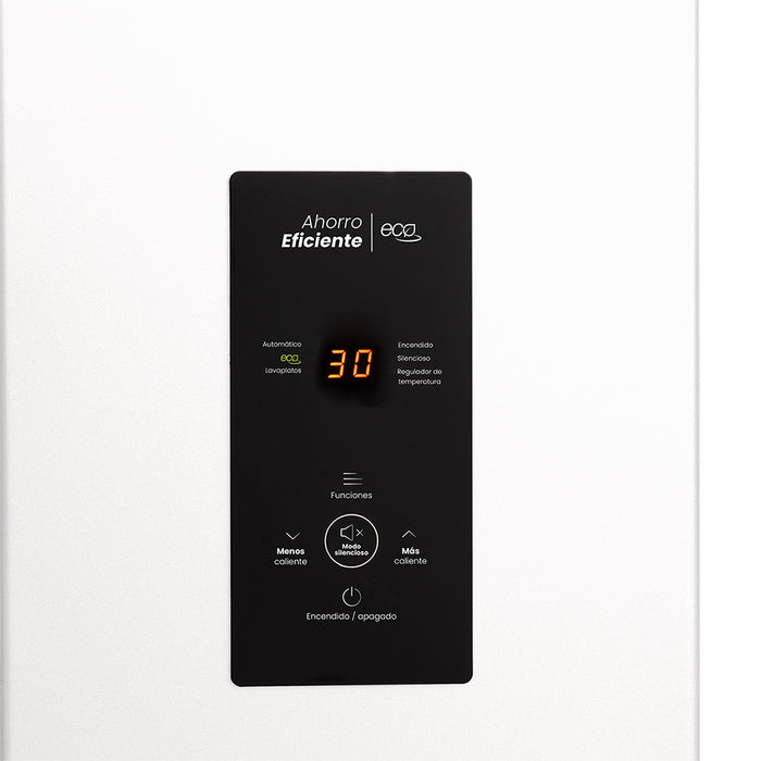 Calentador de paso tiro forzado 15 litros modulante a gas natural blanco marca Haceb.