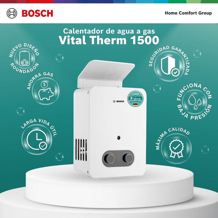 Calentador de agua 5.5 litros tiro natural de paso a gas natural Vital 1500