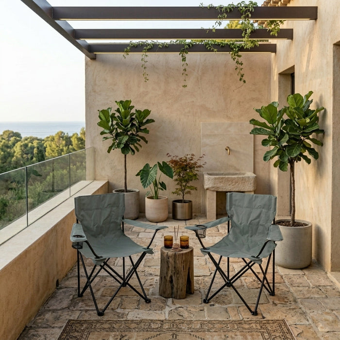 Silla Plegable Camping Tanzania, Gris Oscuro, con Portavasos