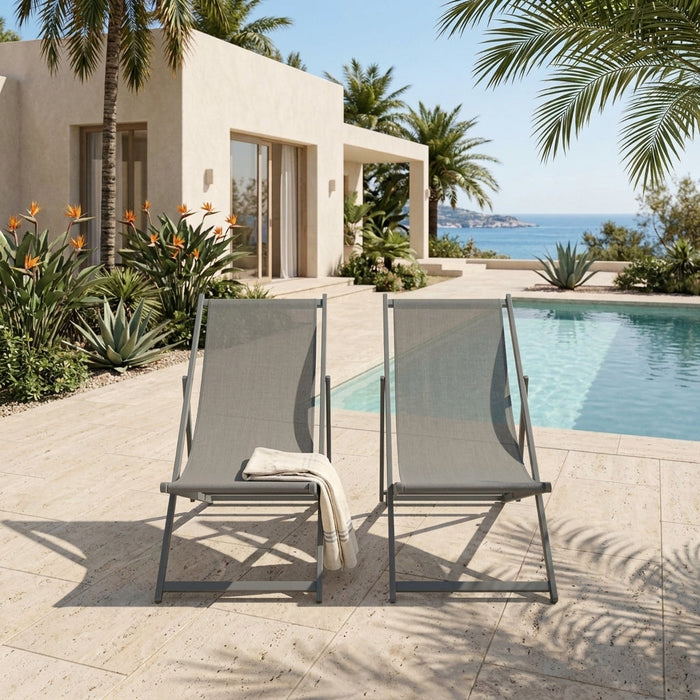 Silla Plegable Reclinable Kenya, Gris Oscuro, con Tres Posiciones