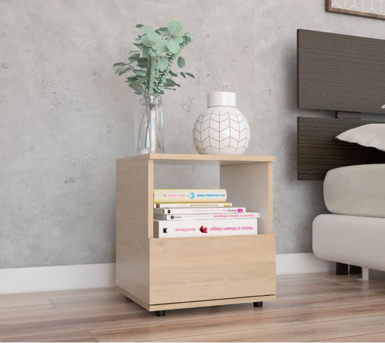 Mesa de noche oliver, beige, con un cajón inferior deslizable