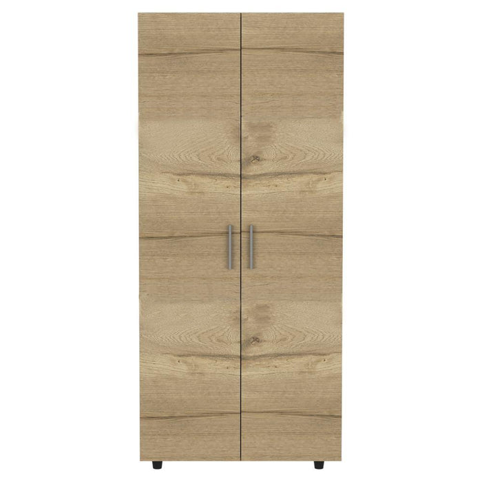 Closet Carlota, Café Claro y Blanco, con Un Tubo Cromado y Tres Entrepaños