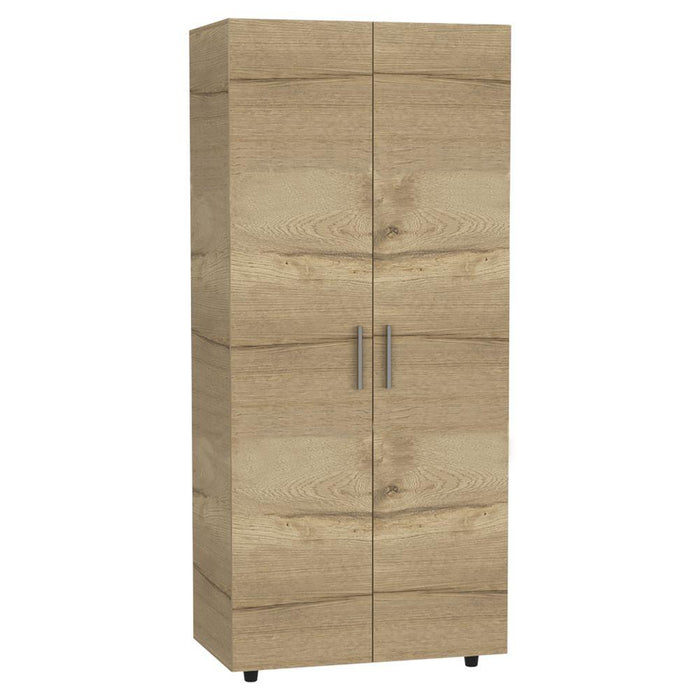 Closet Carlota, Café Claro y Blanco, con Un Tubo Cromado y Tres Entrepaños