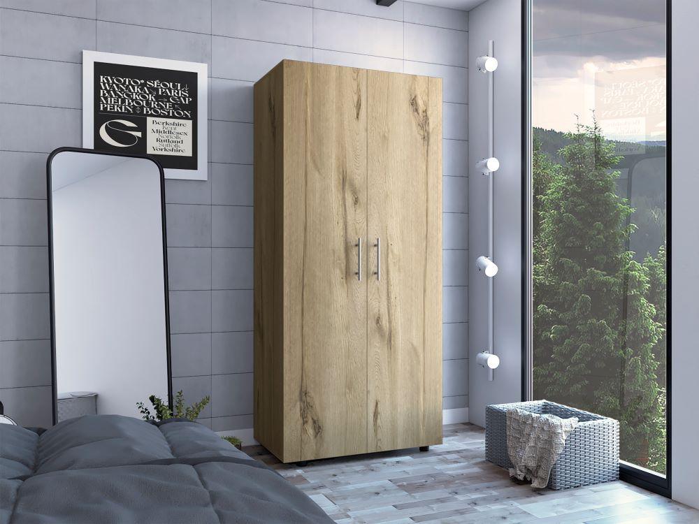 Closet Tera, Café Claro y Blanco Vainilla, Dos Puertas Abatibles y Dos Tubos Cromados