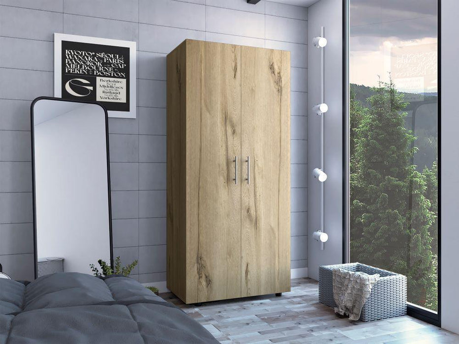 Closet Tera, Café Claro y Blanco Vainilla, Dos Puertas Abatibles y Dos Tubos Cromados
