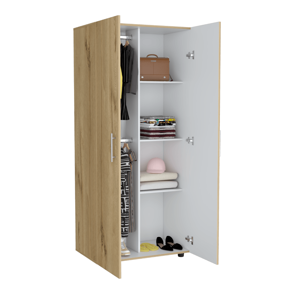 Closet Tera, Café Claro y Blanco Vainilla, Dos Puertas Abatibles y Dos Tubos Cromados