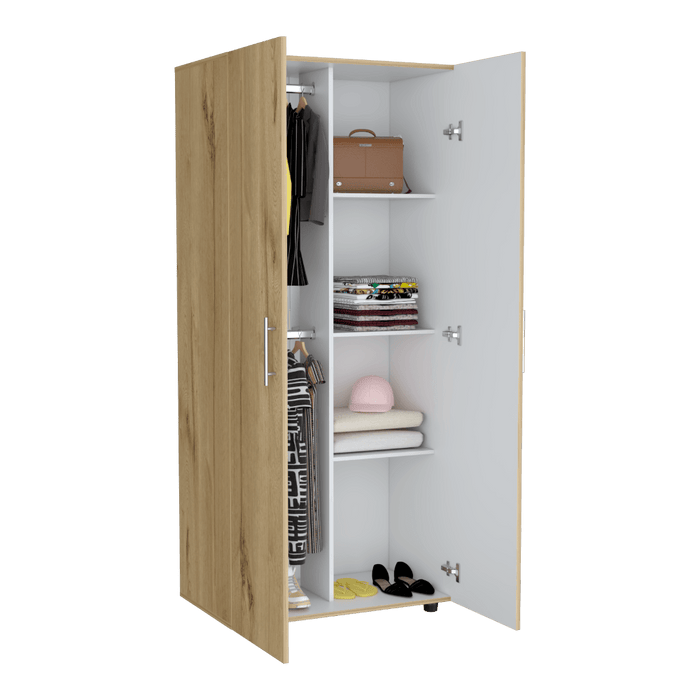 Closet Tera, Café Claro y Blanco Vainilla, Dos Puertas Abatibles y Dos Tubos Cromados