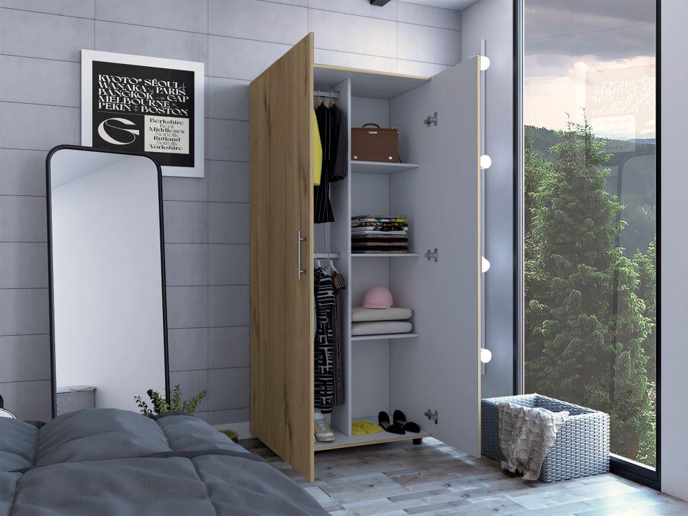 Closet Tera, Café Claro y Blanco Vainilla, Dos Puertas Abatibles y Dos Tubos Cromados