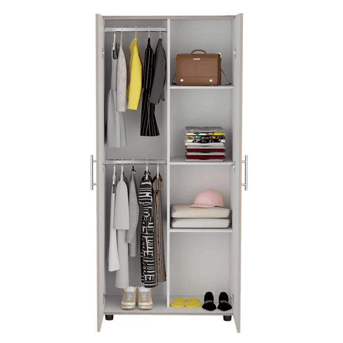 Closet Tera, Positano y Blanco Vainilla, Dos Puertas Abatibles y Dos Tubos Cromados
