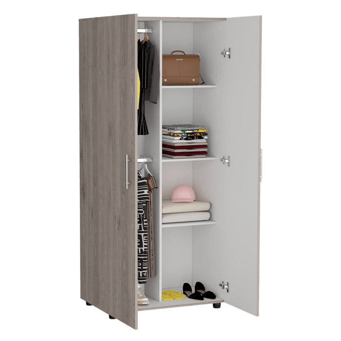 Closet Tera, Positano y Blanco Vainilla, Dos Puertas Abatibles y Dos Tubos Cromados