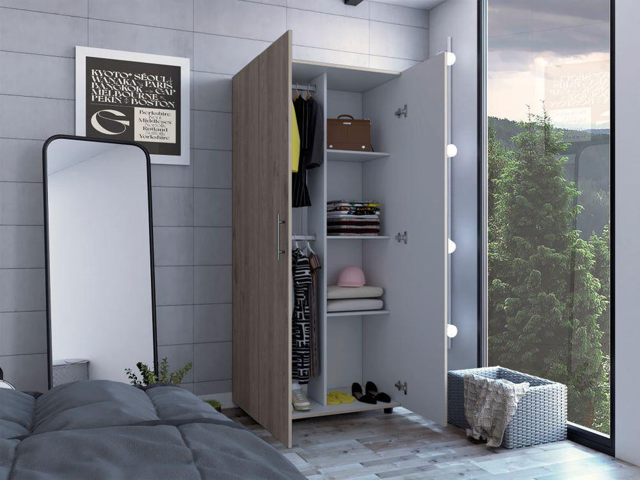 Closet Tera, Positano y Blanco Vainilla, Dos Puertas Abatibles y Dos Tubos Cromados