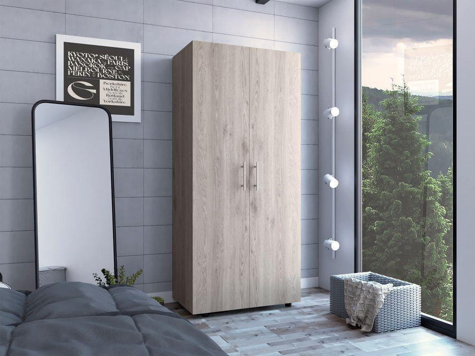 Closet Tera, Positano y Blanco Vainilla, Dos Puertas Abatibles y Dos Tubos Cromados
