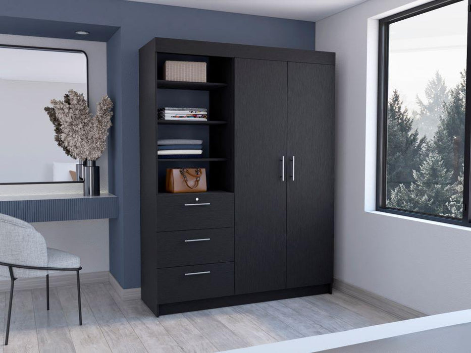 Closet Pekín, Wengue, Con Dos Puertas Abatibles y Tres Cajones Organizadores ZF