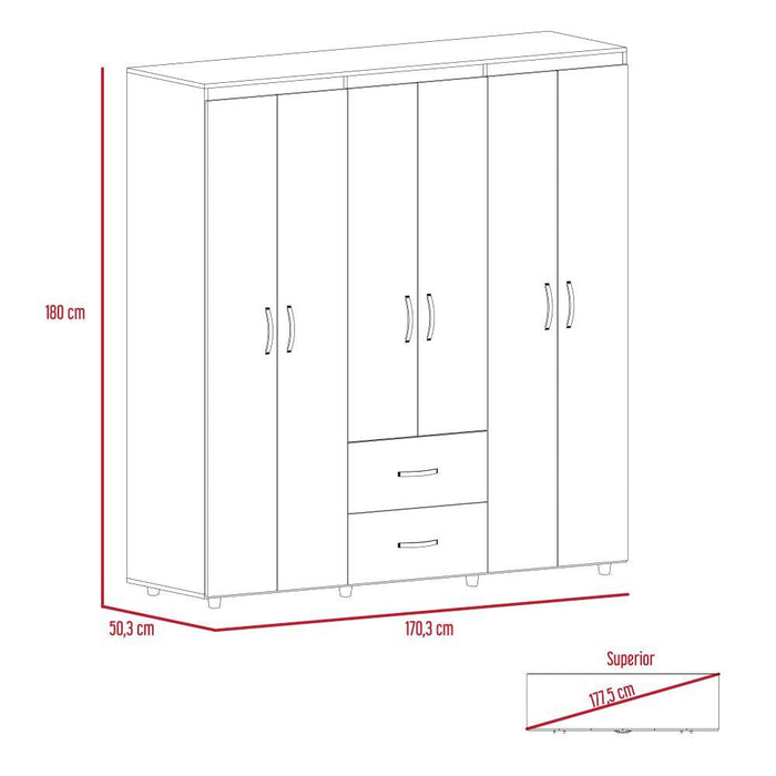 Closet Bariloche Bombay, Macadamia y Blanco, Variedad de Entrepaños y Seis Puertas Abatibles
