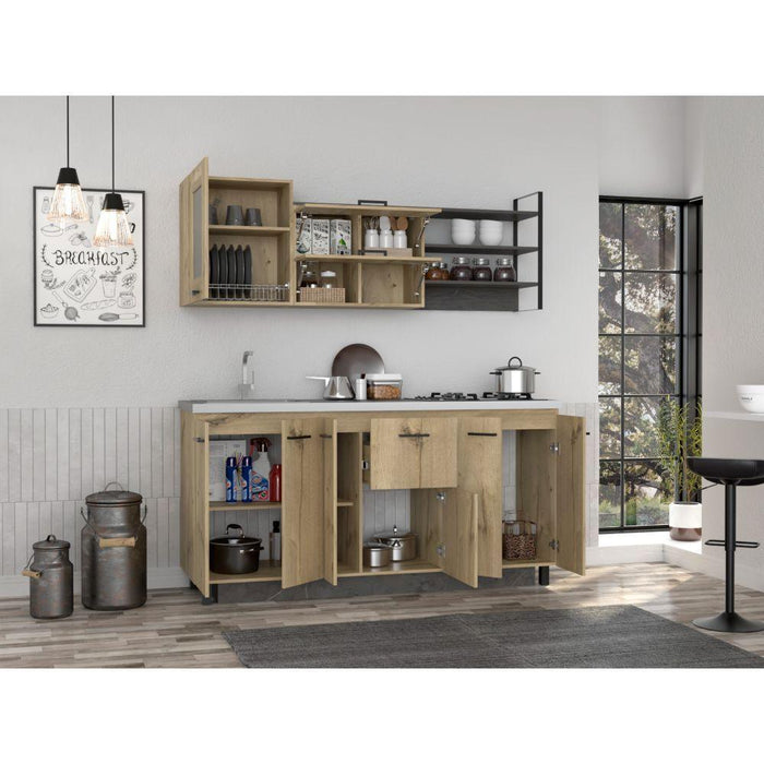 Cocina Integral Zibia, Café Claro y Piedra, Incluye Mesón Izquierdo