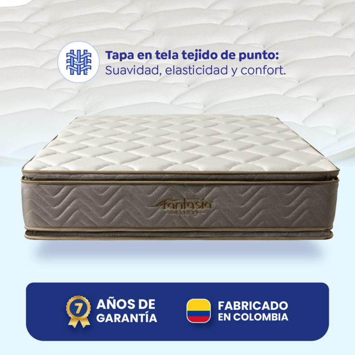 Combo colchón fantasia galaxy 160x190 cm + base cama lino café + almohada + protector damasco marca Fantasía