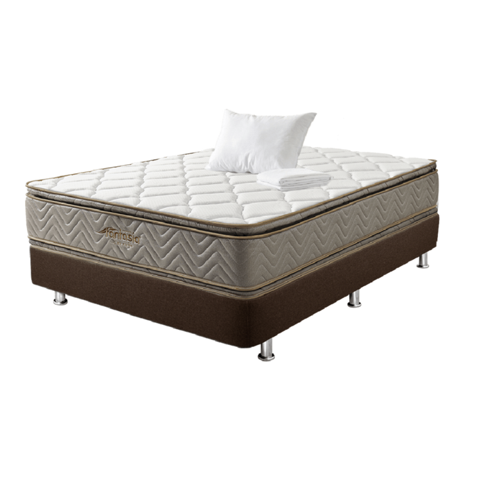 Combo colchón fantasia galaxy 160x190 cm + base cama lino café + almohada + protector damasco marca Fantasía