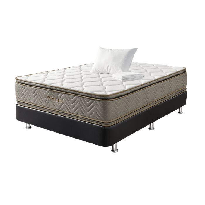 Combo colchón fantasia galaxy de 100x190 cm + base cama tipo cuero negro+ almohada + protector damasco  marca Fantasía