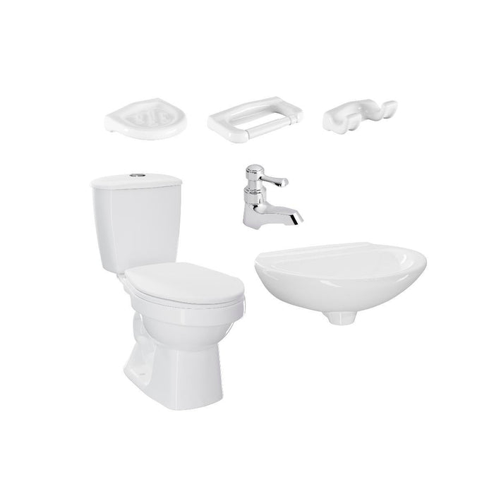 Combo laguna balta blanco: sanitario, lavamanos sin pedestal, grifería y accesorios marca corona