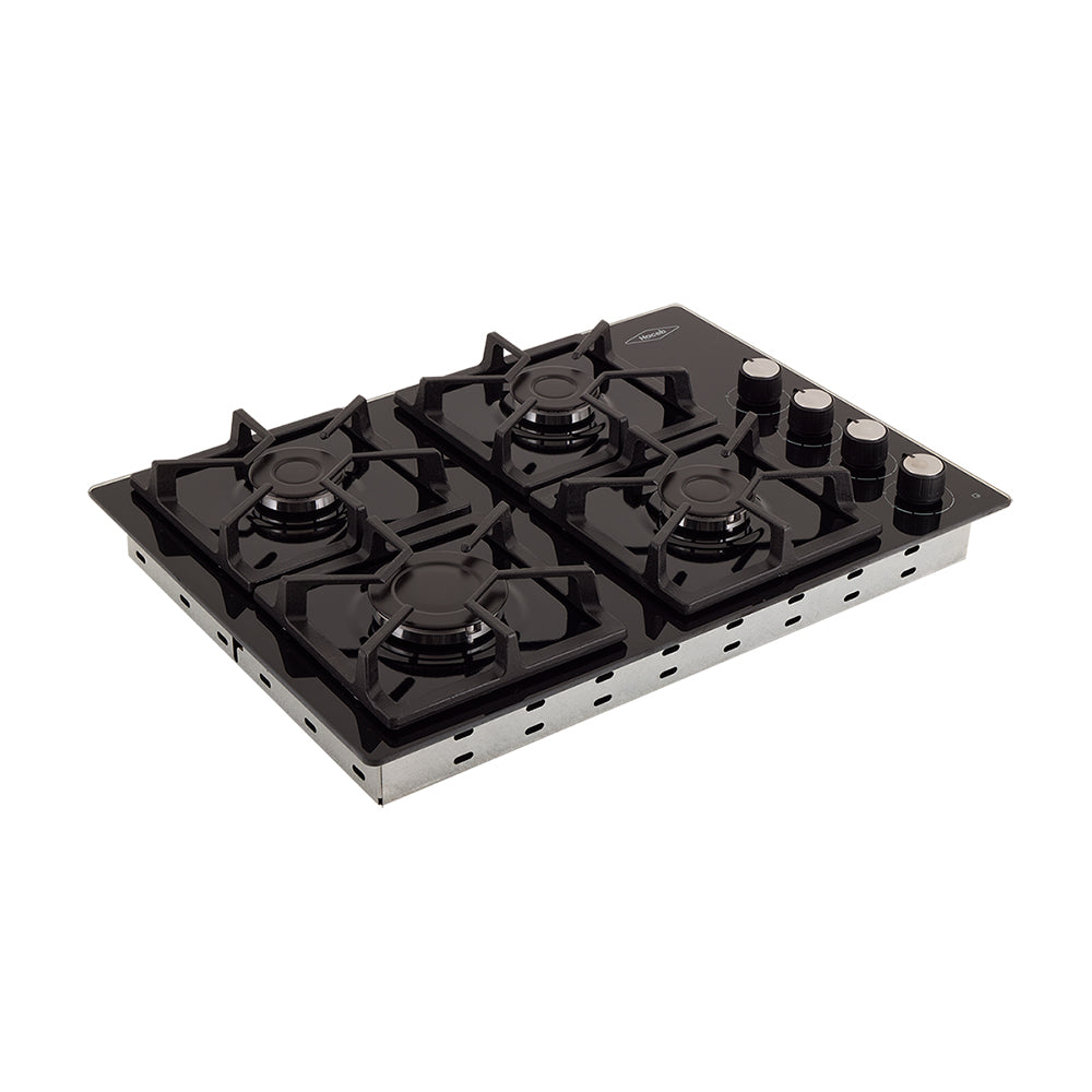 Combo Cubierta cristal de 60x43 a gas natural + Campana Tofu color negro de 3 velocidades marca Haceb