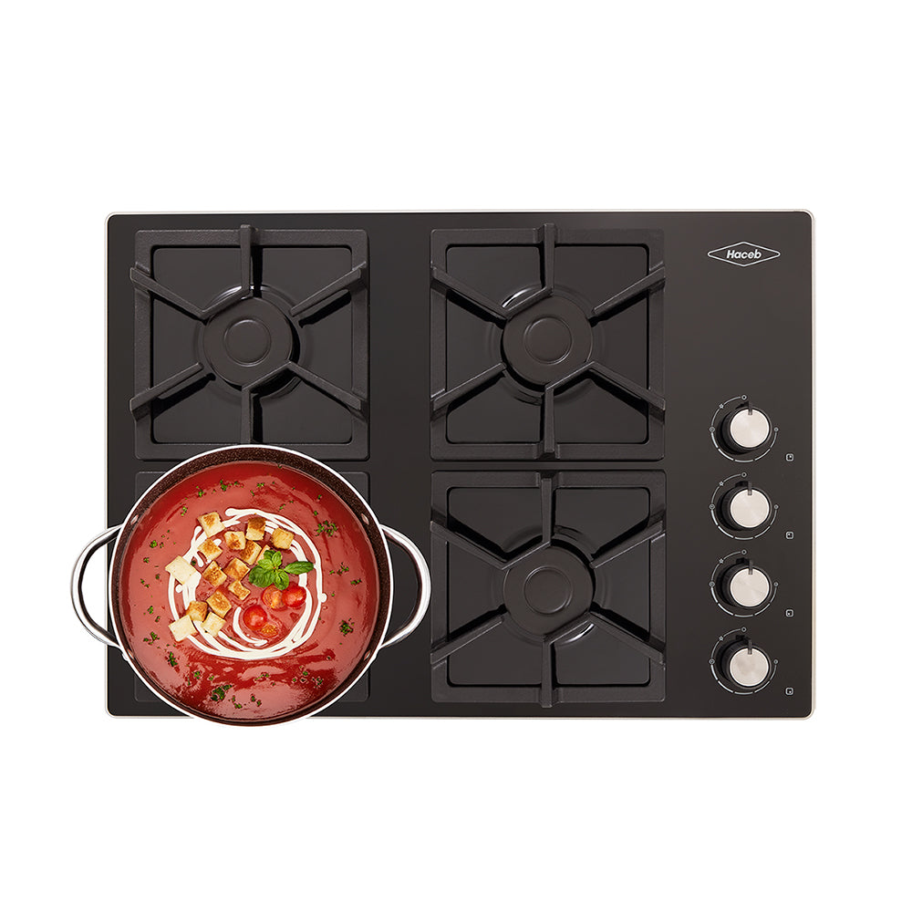 Combo Cubierta cristal de 60x43 a gas natural + Campana Tofu color negro de 3 velocidades marca Haceb