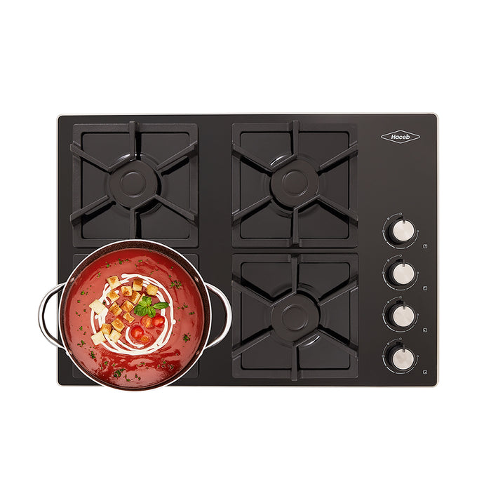 Combo Cubierta cristal de 60x43 a gas natural + Campana Tofu color negro de 3 velocidades marca Haceb